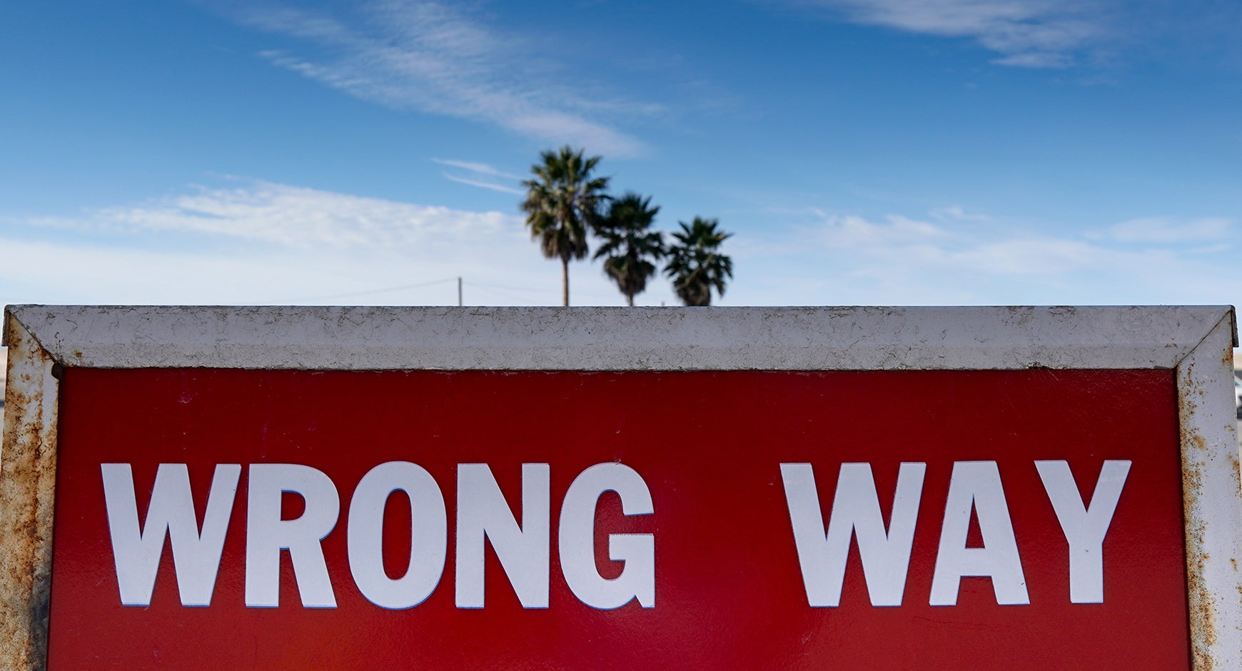 Photo of a Wrong Way sign.