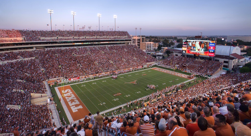 Photo of the DKR-Texas Memorial Stadium during a football game.