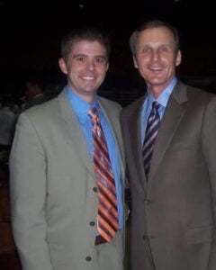 George Rodman, left, when he was a student at UT with legendary UT Men's Basketball coach Rick Barnes.