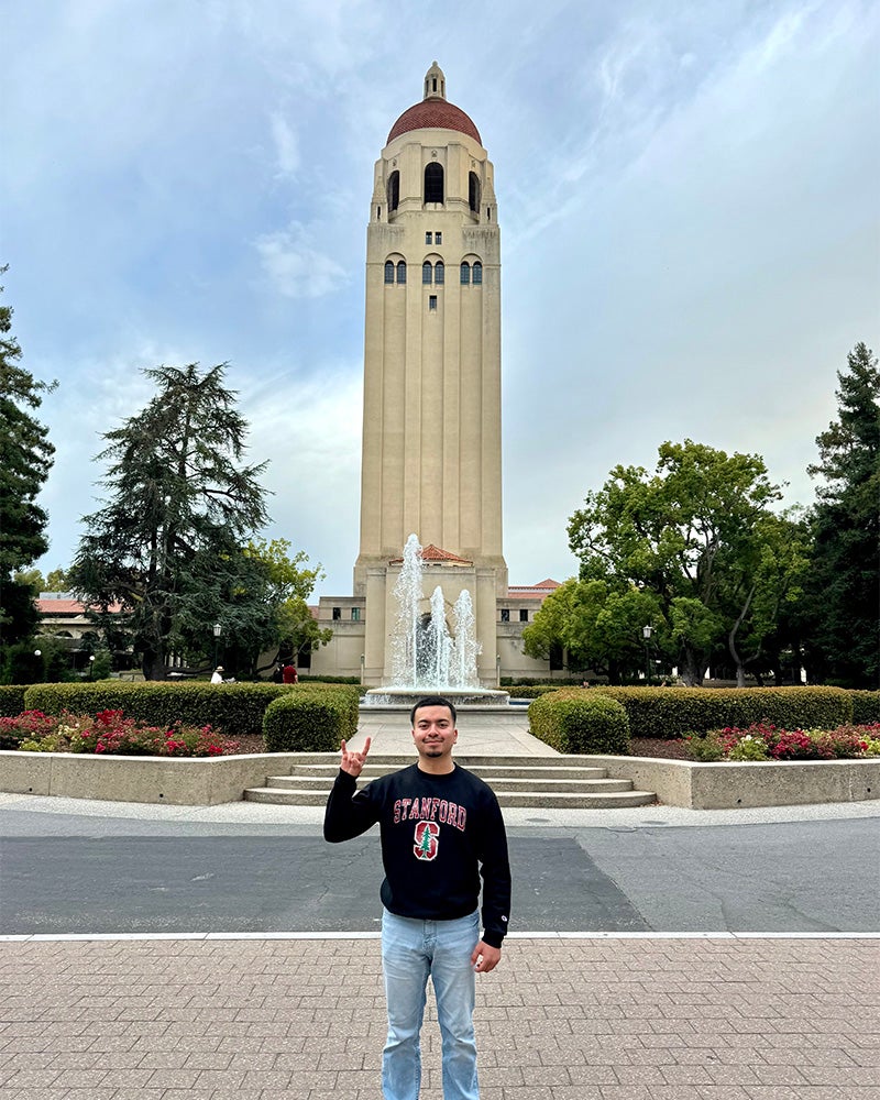 Dennis Herrera in front of Hoover Tower,  Stanford University.