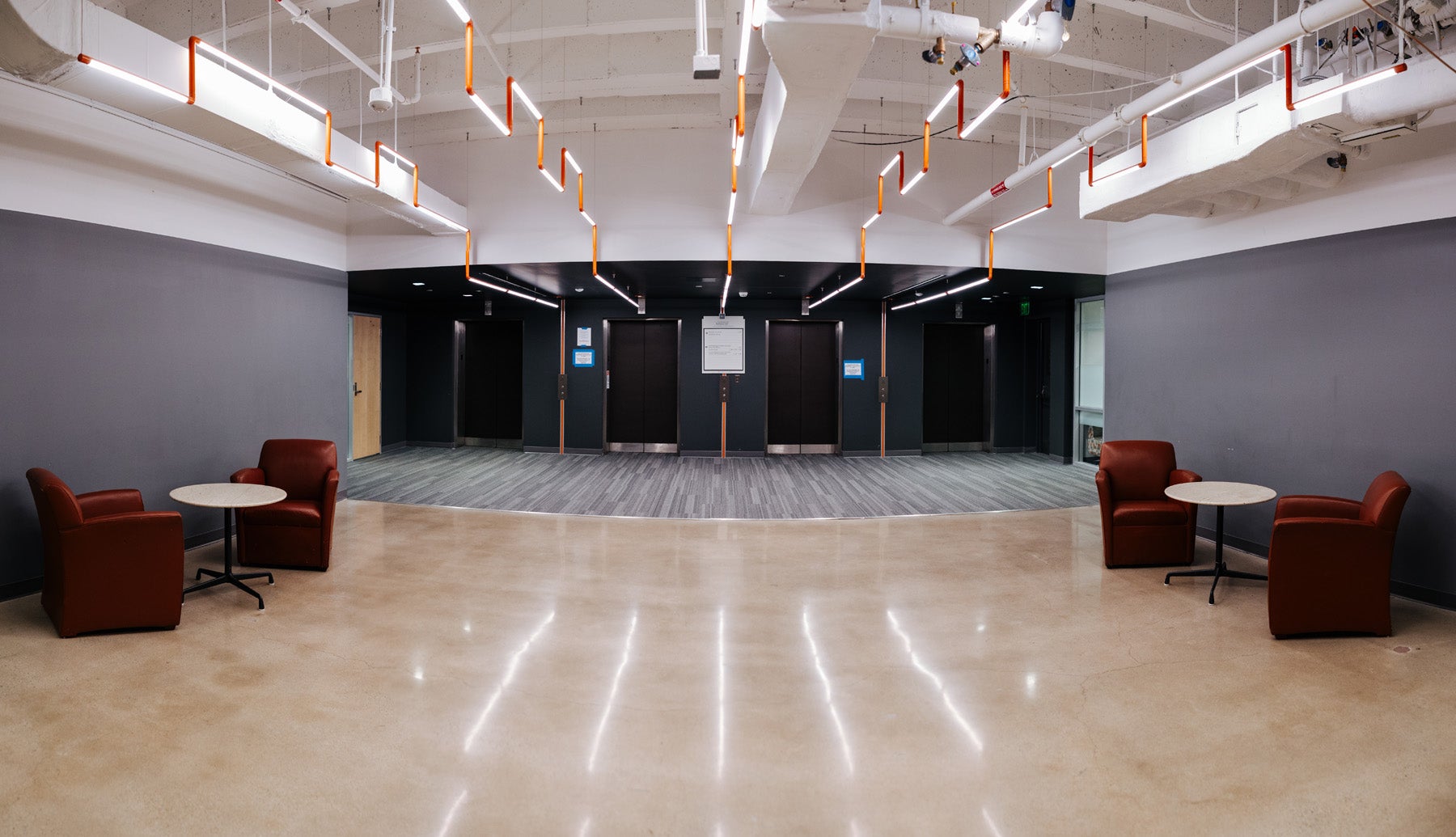 Renovated corridors blend modern design with bright, open spaces throughout Bellmont Hall.