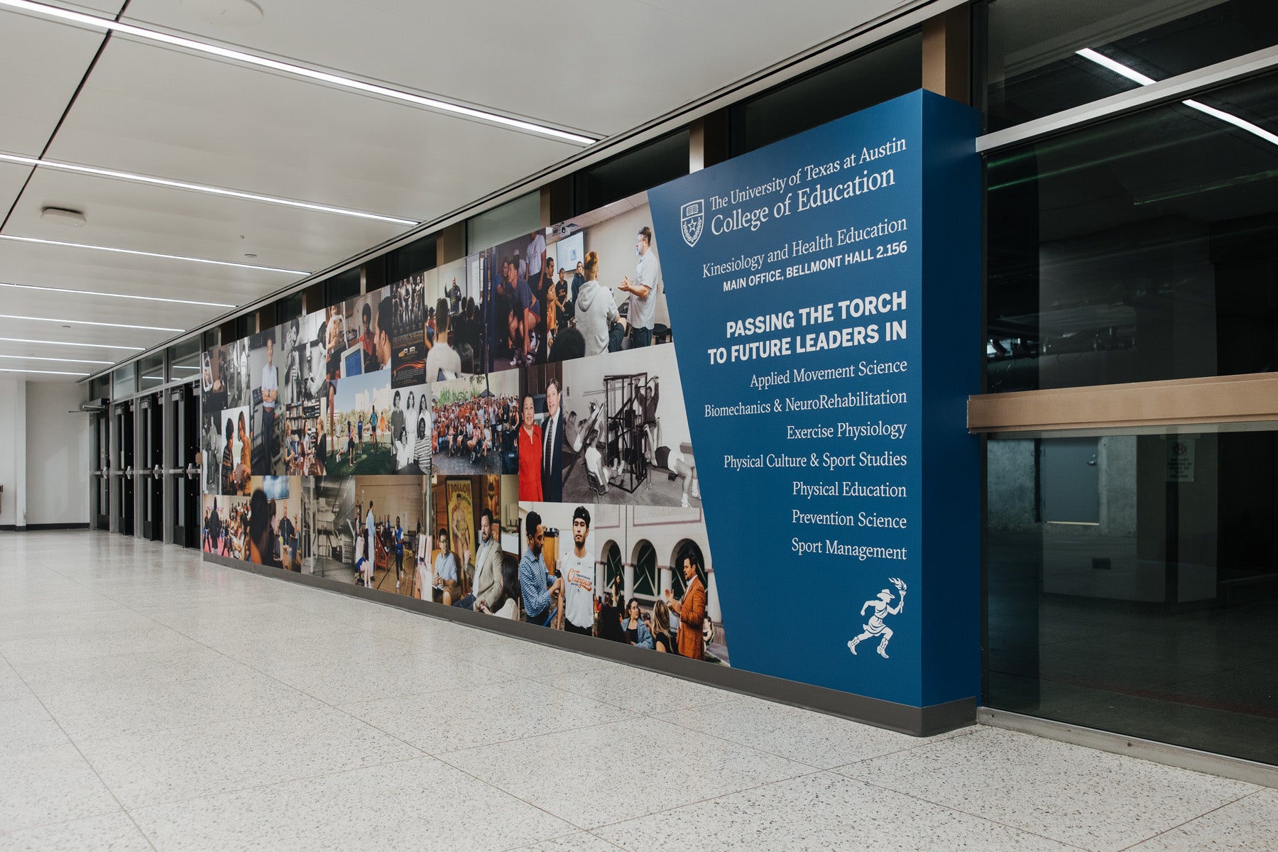 Wall displays showcase departmental achievements, milestones and contributions to the field.