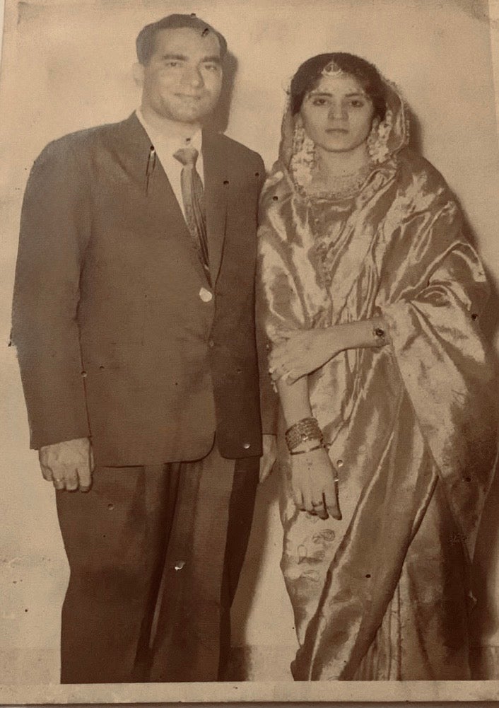 Santosh and Indira Panjwani on their wedding day.